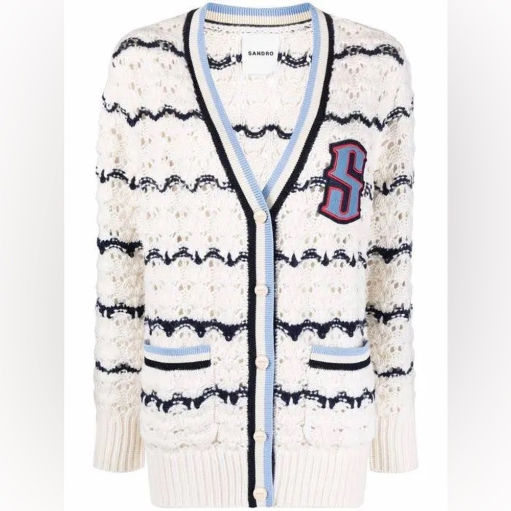 Sandro Ludvik Crocheted Logo Patch Women’s Cardigan Sweater size Large - Picture 3 of 15